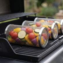 Cookinglife BBQ Rolling Grill Basket Stainless Steel Ø 9 x 20 cm - Set of 2