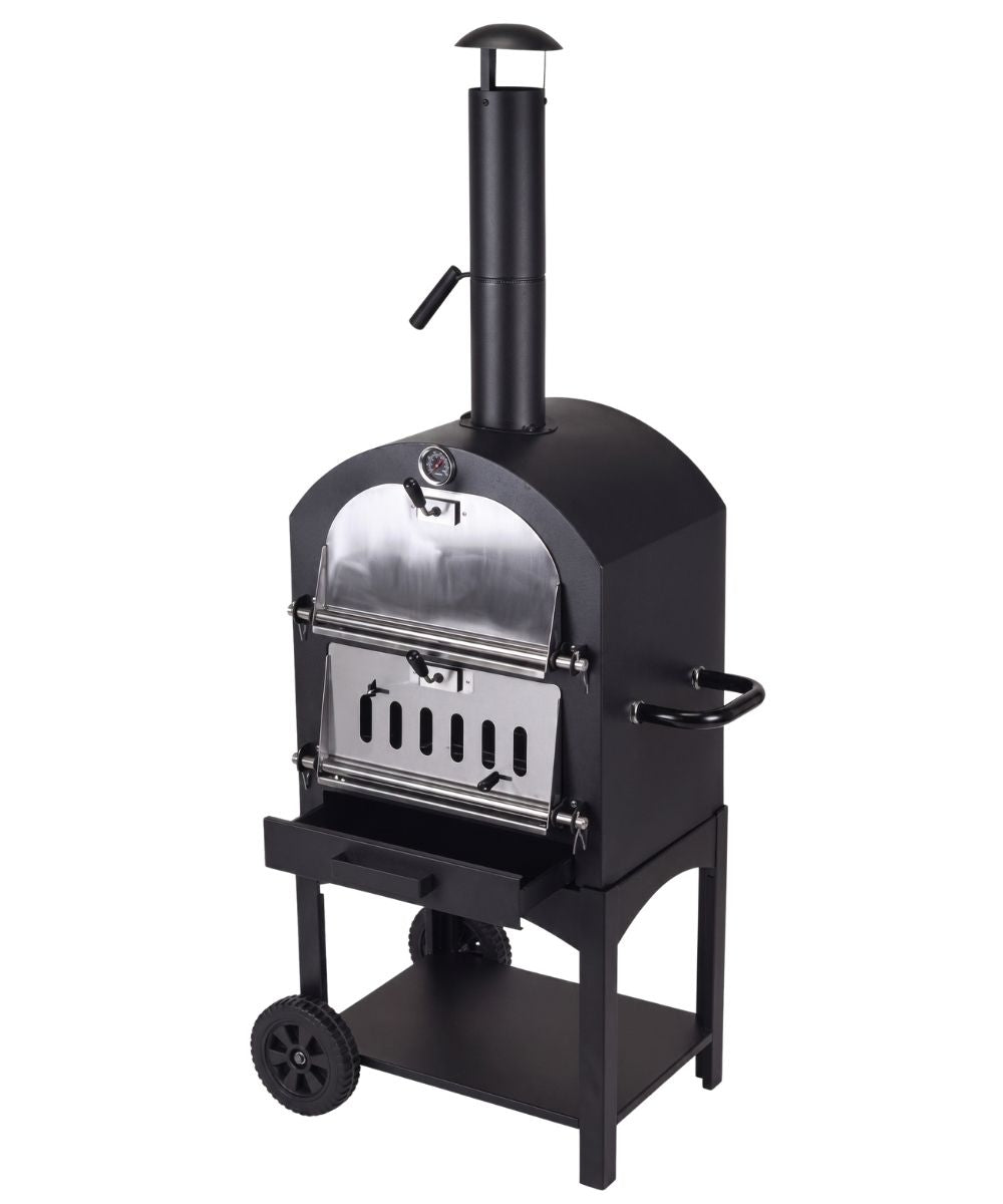 Cookinglife Charcoal BBQ Pizza Oven Fire & Flavour - 156 cm high - Includes Pizza Stone & Grill Grates - Black