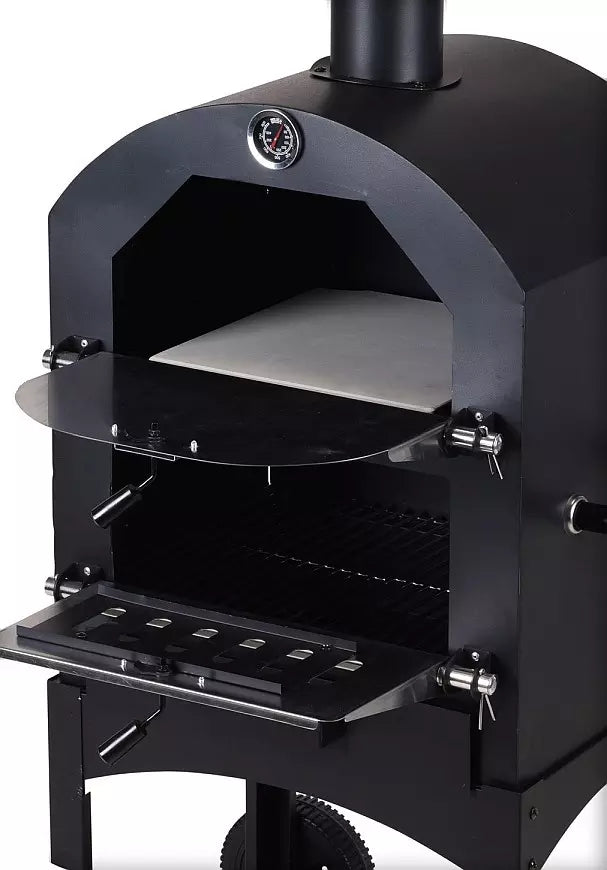 Cookinglife Charcoal BBQ Pizza Oven Fire & Flavour - 156 cm high - Includes Pizza Stone & Grill Grates - Black