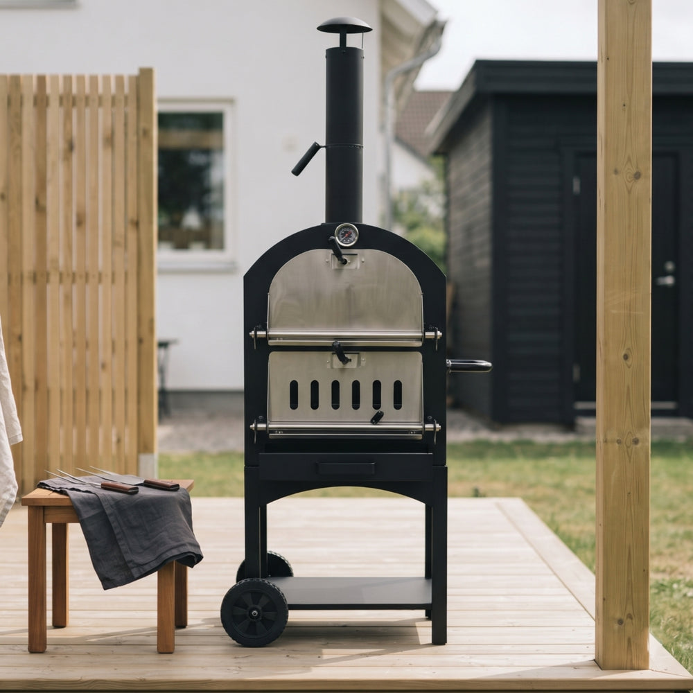 Cookinglife Charcoal BBQ Pizza Oven Fire & Flavour - 156 cm high - Includes Pizza Stone & Grill Grates - Black