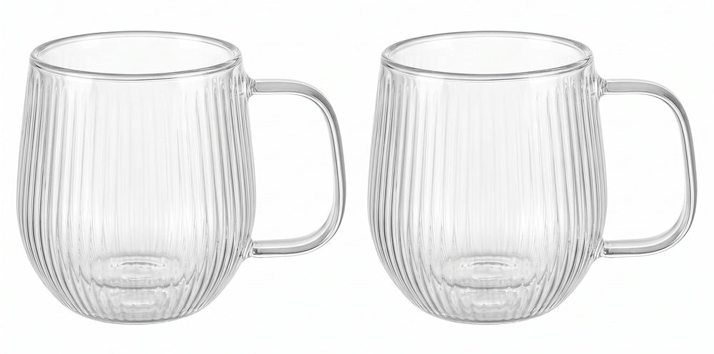 Cookinglife Vasos de Cappuccino / Té de Doble Pared con Asa Lines - 250 ml - 2 Piezas