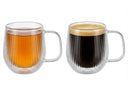 Cookinglife Vasos de Cappuccino / Té de Doble Pared con Asa Lines - 250 ml - 2 Piezas