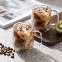 Cookinglife Vasos de Cappuccino / Té de Doble Pared con Asa Lines - 250 ml - 2 Piezas