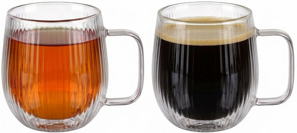 Cookinglife Vasos de café / té de doble pared con asa Lines - 350 ml - 2 Piezas