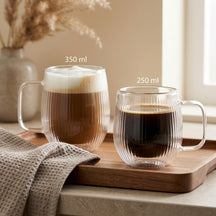 Cookinglife Vasos de Cappuccino / Té de Doble Pared con Asa Lines - 250 ml - 2 Piezas
