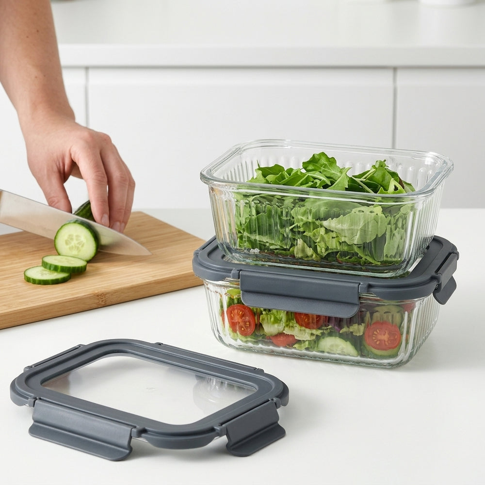 Cookinglife Glass Food Storage Containers Boro Lines 1 Liter - 2 Pieces