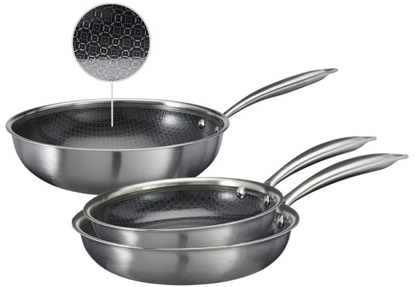 Cookinglife Cookware Set HexaCook Hybrid Pan 3-piece - Frying Pan ø 24 & 28 cm + Wok pan ø 28 cm - NON STICK - suitable for all heat sources - ceramic non-stick coating