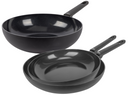 Cookinglife Cookware Set Black Cera 3-piece - Wok Pan Ø 28 cm + Frying Pans Ø 24 & 28 cm - Suitable for All Heat Sources - Ceramic Non-stick Coating