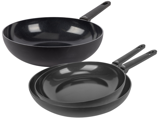 Cookinglife Set de Sartenes Black Cera 3 piezas - Sartén ø 28 cm + Sartenes ø 24 y 28 cm - apto para todas las fuentes de calor - recubrimiento antiadherente cerámico