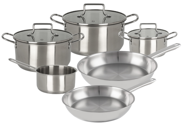 Cookinglife Cookware Set Essential Steel 6-Piece - Stainless Steel - Cooking Pot ø 16, 18, 20 cm & Saucepan ø 16 cm + Frying Pan Superior ø 24 & 28 cm - Suitable for All Heat Sources