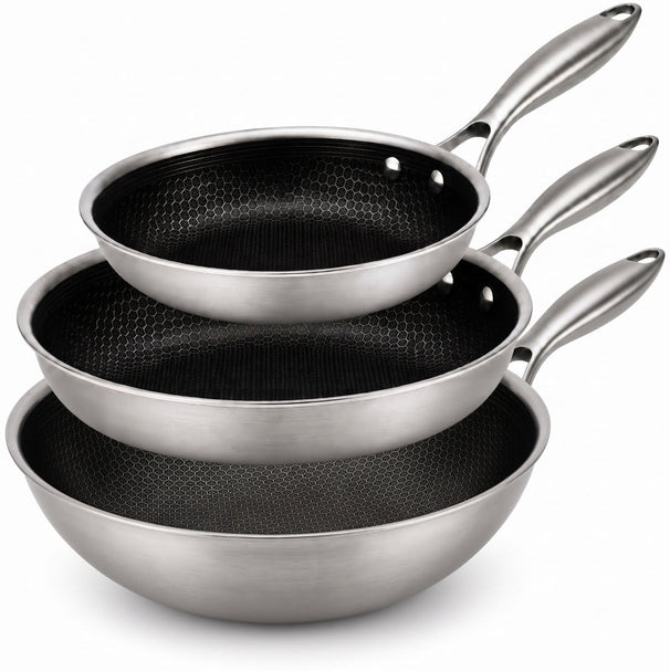Cookinglife Cookware Set HexaCook Hybrid Pan 3-piece - Frying Pan ø 24 & 28 cm + Wok pan ø 28 cm - NON STICK - suitable for all heat sources - ceramic non-stick coating