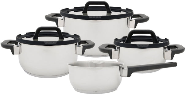 Set de ollas Cookinglife Stay Cool 7 piezas - Acero inoxidable - Olla de cocina Ø 16, 20, 24 cm y cazo Ø 16 cm - apto para todas las fuentes de calor