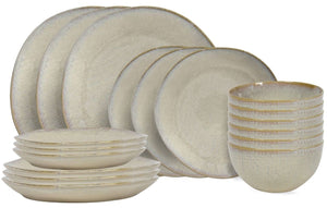 Cookinglife Juego de vajilla Lino Beige 18 piezas / 6 personas - 6 platos de cena, 6 platos de desayuno y 6 cuencos