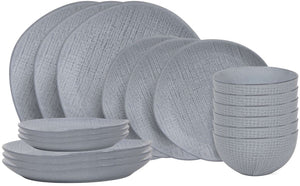 Cookinglife Juego de vajilla Lino Gris 18 piezas / 6 personas - 6 platos de cena, 6 platos de desayuno y 6 cuencos