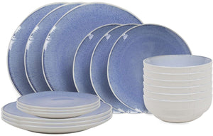Cookinglife Juego de vajilla Nola Azul 18 piezas / 6 personas - 6 platos de cena, 6 platos de desayuno y 6 cuencos