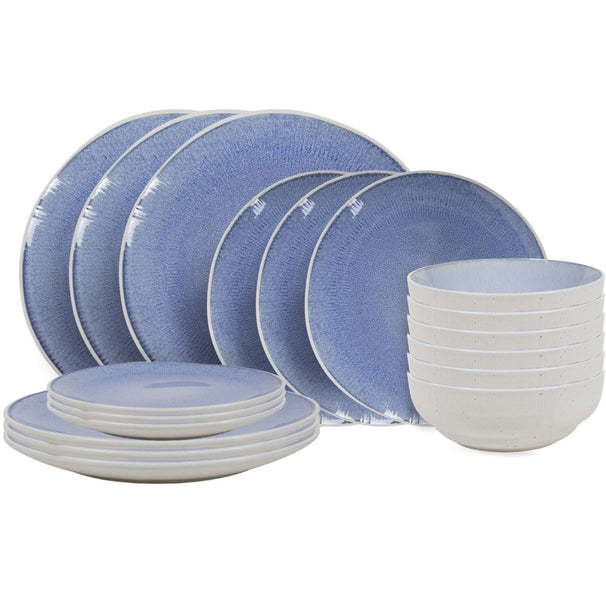 Cookinglife Dinnerware Set Nola Blue 18-Piece / 6 Persons - 6 Dinner Plates, 6 Breakfast Plates and 6 Bowls