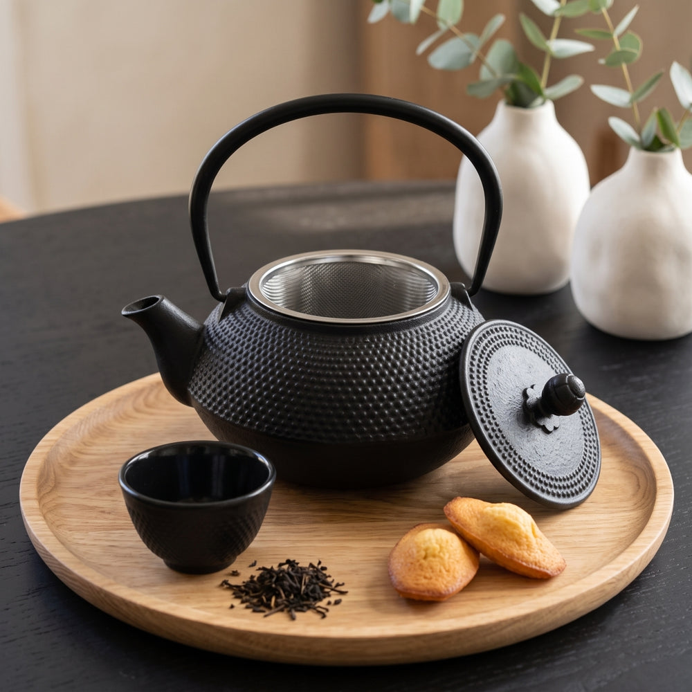 Cookinglife Teapot Arare with Stainless Steel Filter - Cast Iron Black - 800 ml