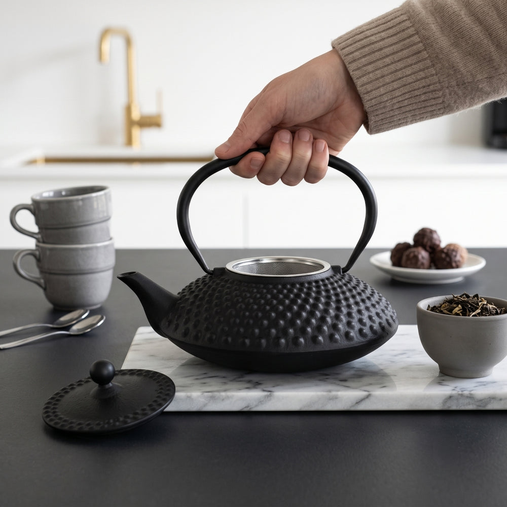 Cookinglife Teapot Arare with Stainless Steel Filter - Cast Iron Black - 1.2 Liter