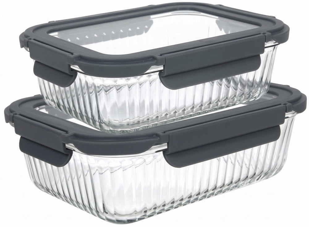 Cookinglife Glass Food Storage Containers Boro Lines 1 Liter + 1.5 Liter - 2 Pieces