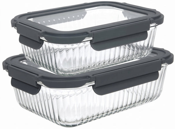 Cookinglife Glass Food Storage Containers Boro Lines 1 Liter + 1.5 Liter - 2 Pieces