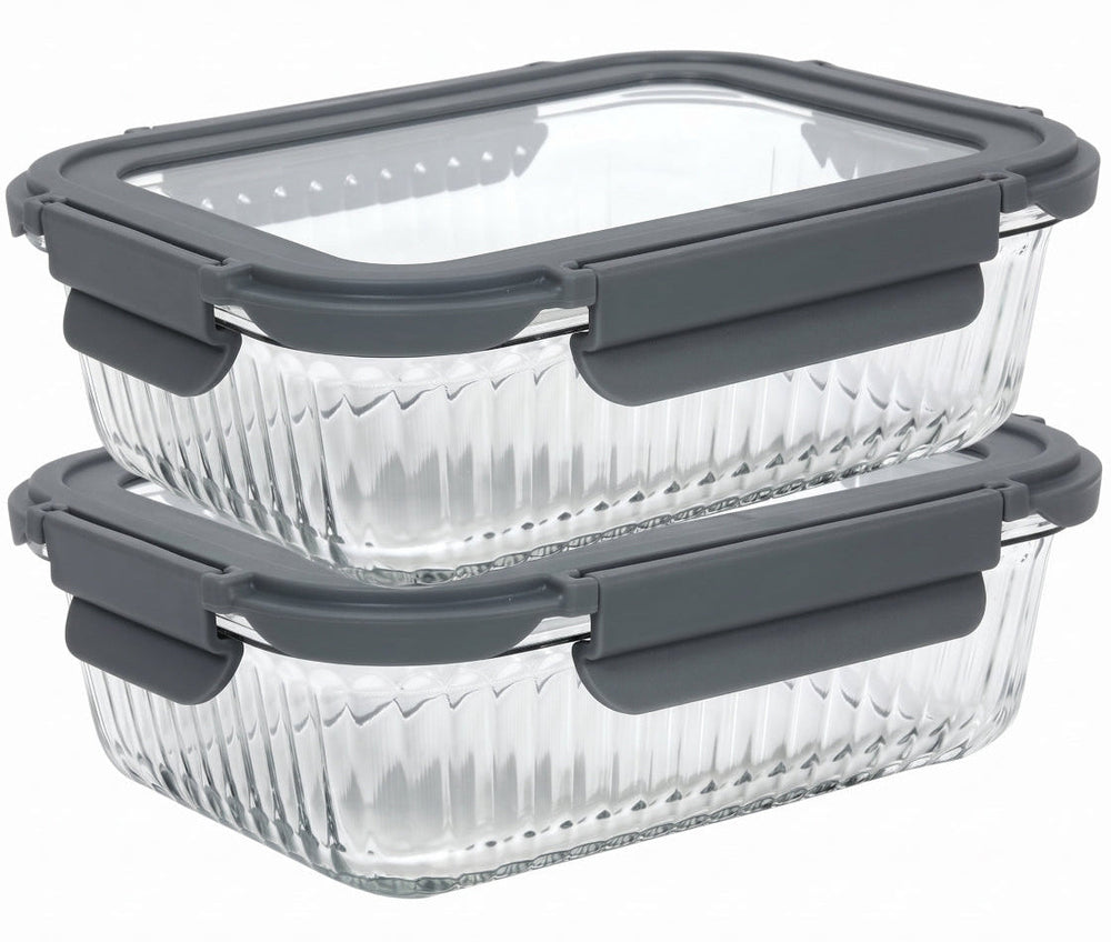 Cookinglife Glass Food Storage Containers Boro Lines 1 Liter - 2 Pieces
