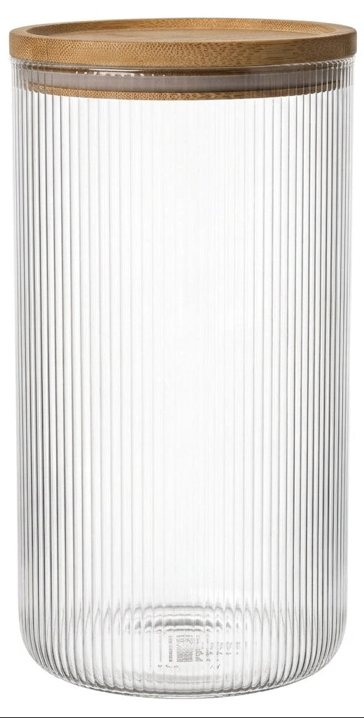 Cookinglife Tarros de Almacenamiento set Lines - Vidrio con Tapa de Bambú - ø 11 cm - 1750 ml - 3 piezas