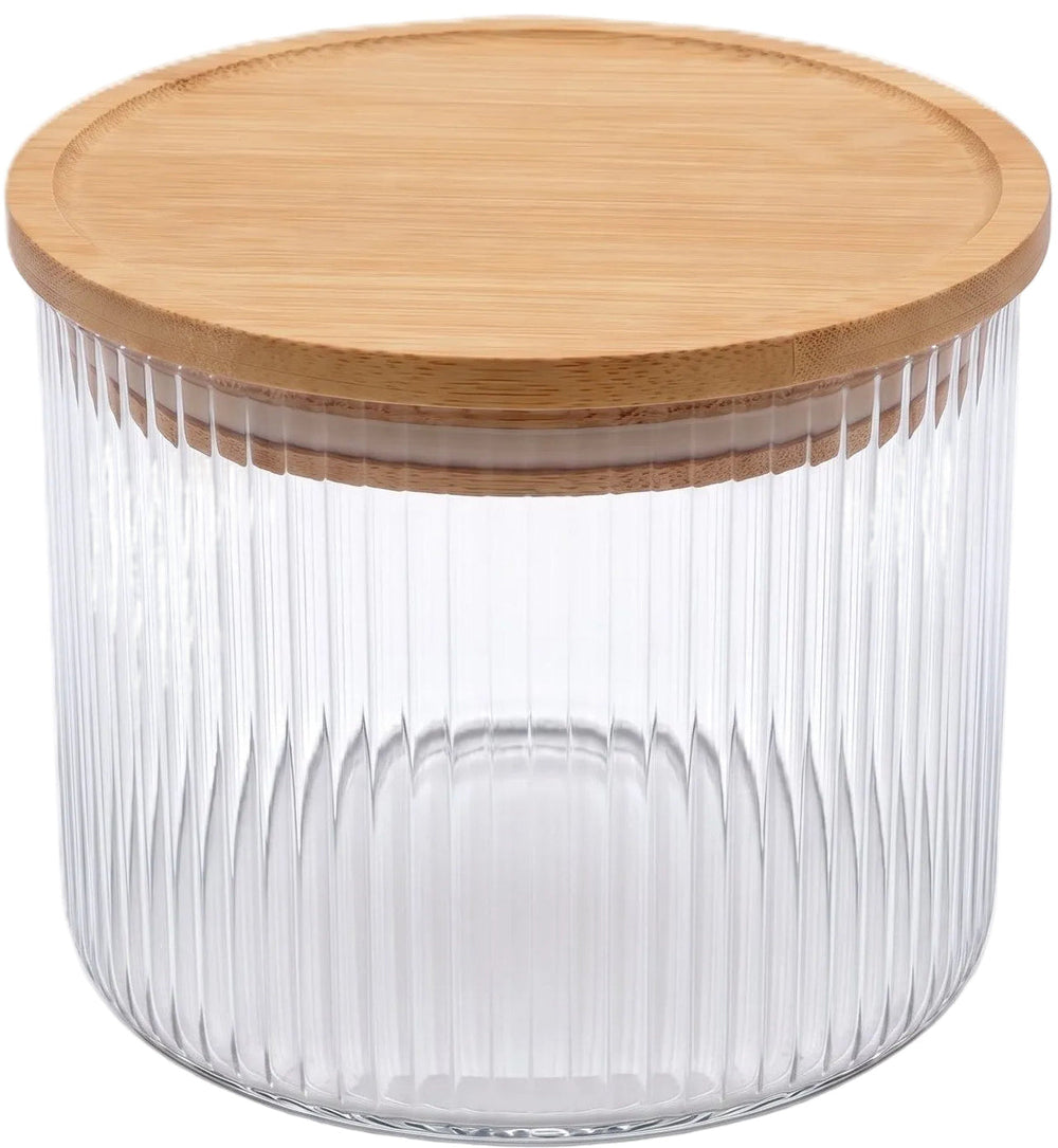 Cookinglife Tarros de Almacenamiento set Lines - Vidrio con Tapa de Bambú - ø 11 cm - 600 ml - 3 piezas