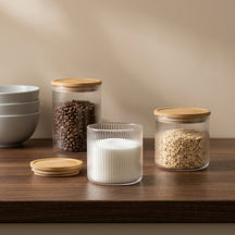 Cookinglife Juego de tarros de almacenamiento Lines - Vidrio con tapa de bambú - 600 ml / 980 ml / 1750 ml - 3 piezas