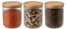 Cookinglife Storage Jars Set Boro Lines - Glass Bamboo Lid - ø 11 cm - 980 ml - 3 pieces