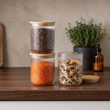 Cookinglife Storage Jars Set Boro Lines - Glass Bamboo Lid - ø 11 cm - 980 ml - 3 pieces