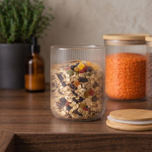 Cookinglife Storage Jars Set Boro Lines - Glass Bamboo Lid - ø 11 cm - 980 ml - 3 pieces