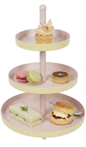 Cookinglife Stand / Serving Tower Metal - Yellow / Pink - ø 15, 20 & 25 cm - 3-tier - 35 cm high