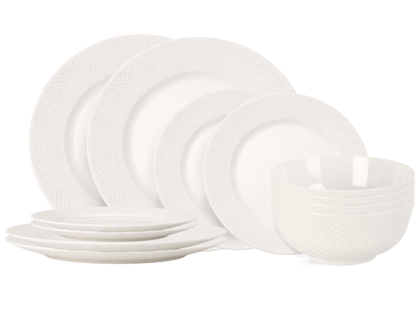 Cookinglife Set de vajilla CampVibe - Plástico 12 piezas / 4 personas - 4 platos para cenar, 4 platos de desayuno y 4 cuencos