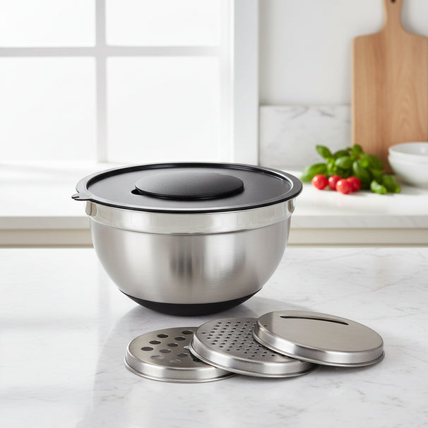 Cookinglife Cuenco Mezclador Acero Inoxidable + 3 Ralladores - 25.5 x 14 cm