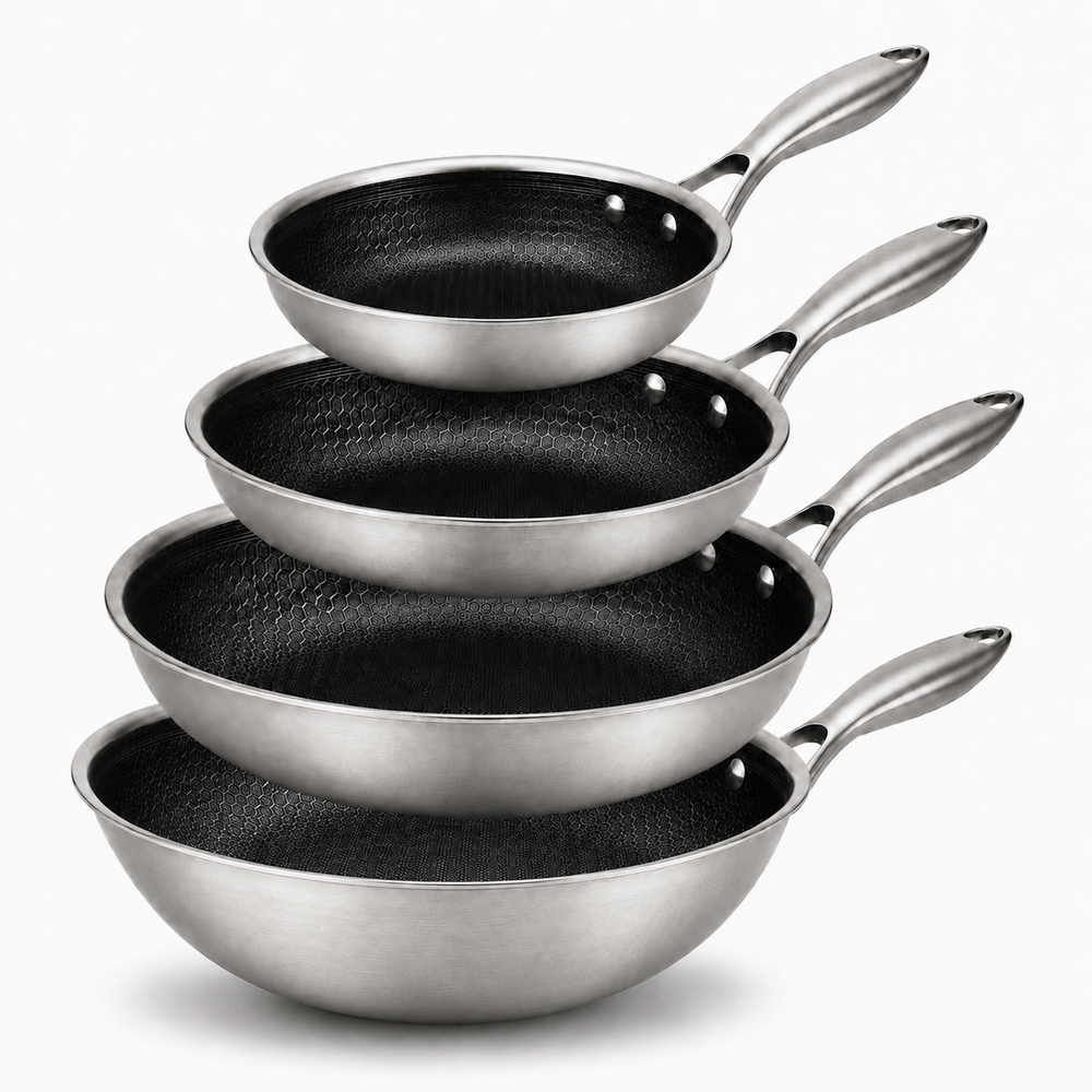 Cookinglife Cookware Set HexaCook Hybrid 4-piece - Wok ø 28 cm + Frying Pans ø 20, 24 & 28 cm - NON STICK - suitable for all heat sources - ceramic non-stick coating