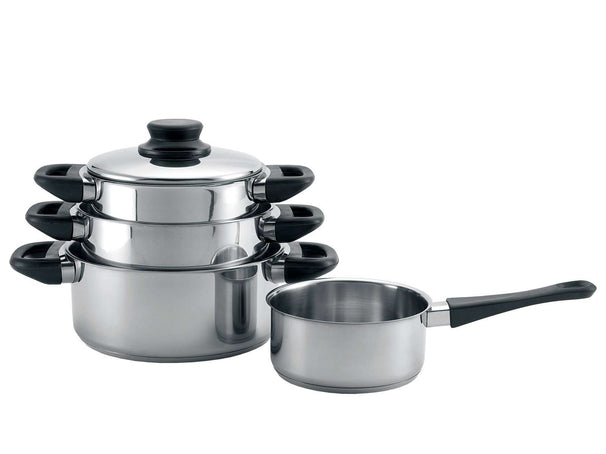 Set de ollas Cookinglife acero inoxidable / negro 4 piezas - Olla ø 16, 18, 20 cm y cazo ø 16 cm - Apto para todas las fuentes de calor