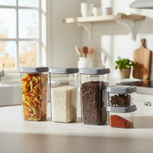 Cookinglife Set de Tarros de Almacenamiento - Con Tapas Grises - 8 piezas