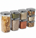 Cookinglife Set de Tarros de Almacenamiento - Con Tapas Grises - 8 piezas