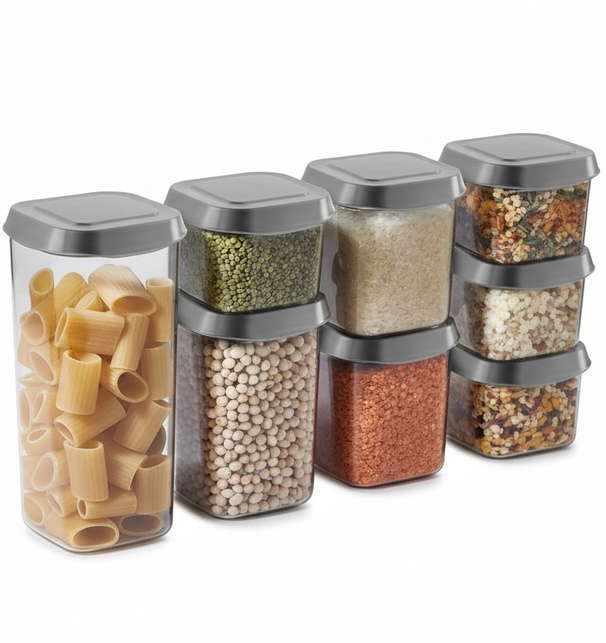 Cookinglife Storage Jars Set - With Grey Lids - 8 pieces