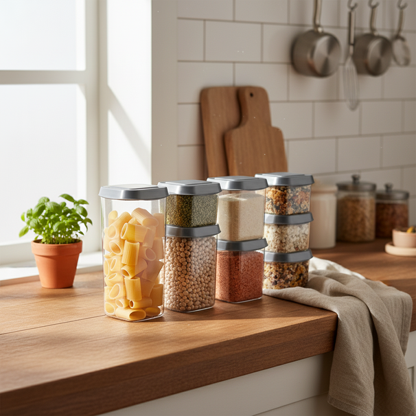 Cookinglife Set de Tarros de Almacenamiento - Con Tapas Grises - 8 piezas