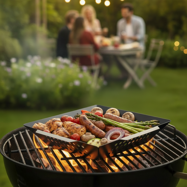 Cookinglife Cesta para Parrilla BBQ Fire & Flavour 29 x 26 x 5 cm - Metal Antiadherente - Adecuado para Verduras y Pescado