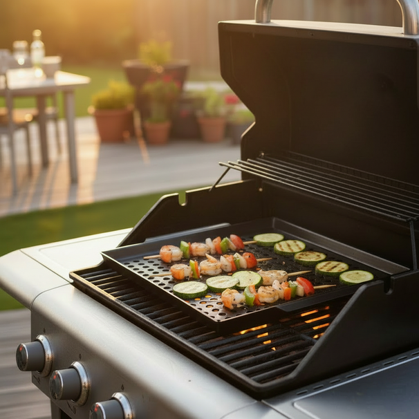 Cookinglife Plancha para Parrilla BBQ Fire & Flavour 38 x 28 cm - Metal Antiadherente - Adecuado para BBQ