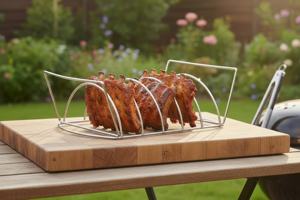 Cookinglife BBQ Spare Rib Rack Fire & Flavour - Heat-resistant Steel - Grilling Meat and Poultry