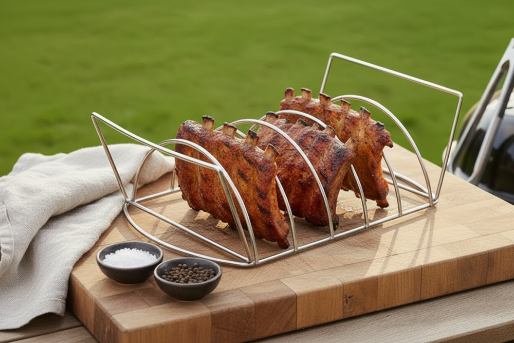 Cookinglife BBQ Spare Rib Rack Fire & Flavour - Heat-resistant Steel - Grilling Meat and Poultry