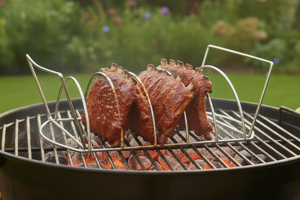 Cookinglife BBQ Spare Rib Rack Fire & Flavour - Heat-resistant Steel - Grilling Meat and Poultry