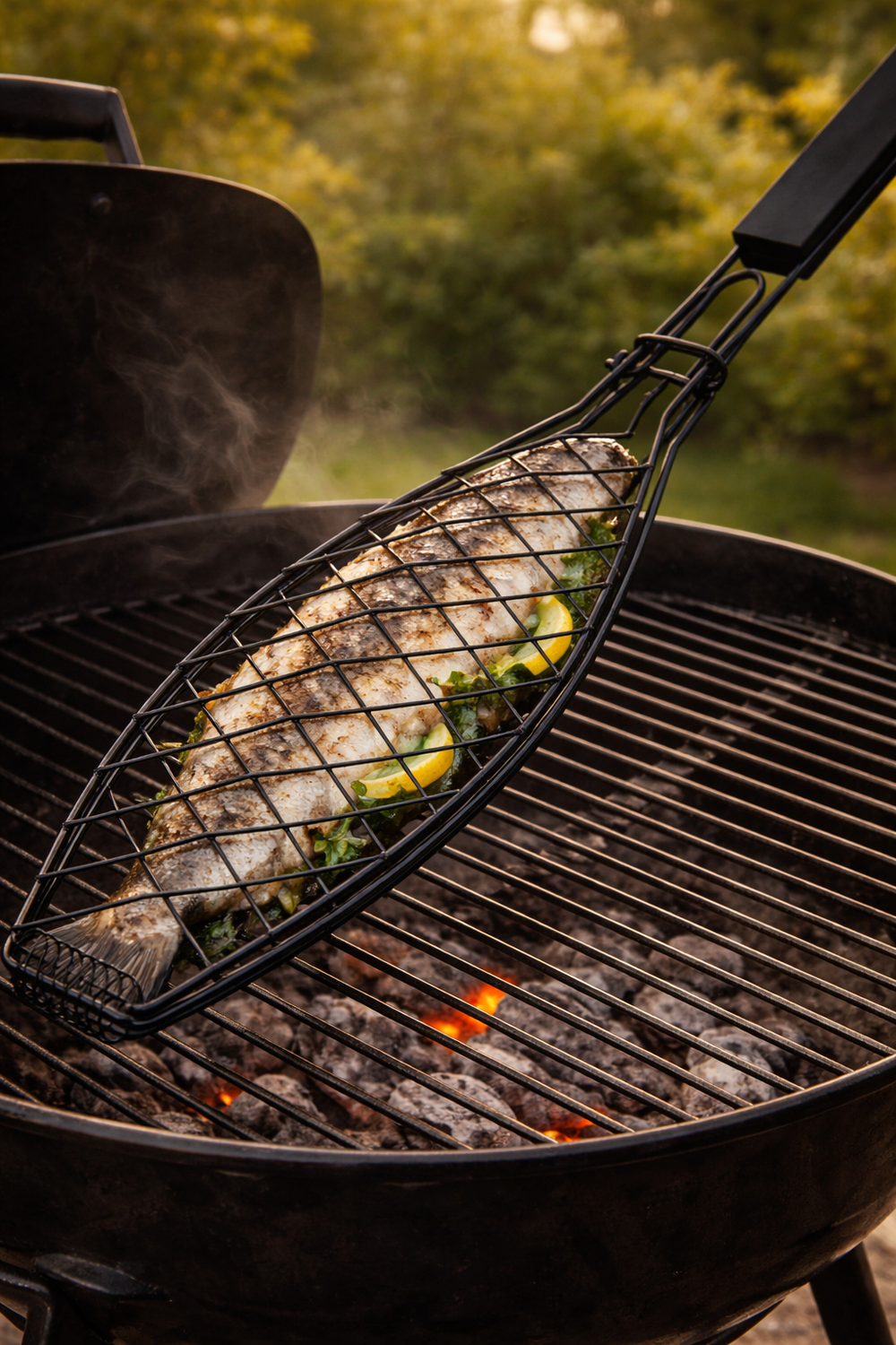 Cookinglife BBQ Fish Grill Fire & Flavour - Non-Stick Metal - Grilling Fish and Vegetables