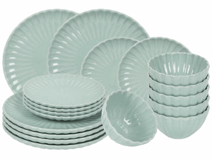 Cookinglife Juego de vajilla Cardida Verde 18 piezas / 6 personas - 6 platos para cena, 6 platos para desayuno y 6 tazones