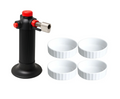 Set para crème brûlée Cookinglife - Quemador / Soplete de cocina + Moldes para crème brûlée ø 12 cm - 4 unidades