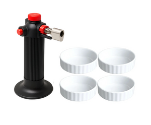 Set para crème brûlée Cookinglife - Quemador / Soplete de cocina + Moldes para crème brûlée ø 12 cm - 4 unidades