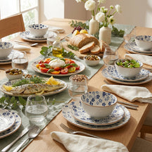 Cookinglife juego de vajilla Fleuris 18 piezas / 6 personas - 6 platos de cena, 6 platos de desayuno y 6 cuencos
